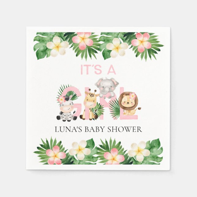 Jungle Safari Es ist eine Girl Baby Dusche Serviette (Vorderseite)