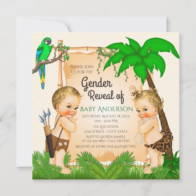 Jungle Safari Gender Reveal Dusche Einladung (Vorderseite)