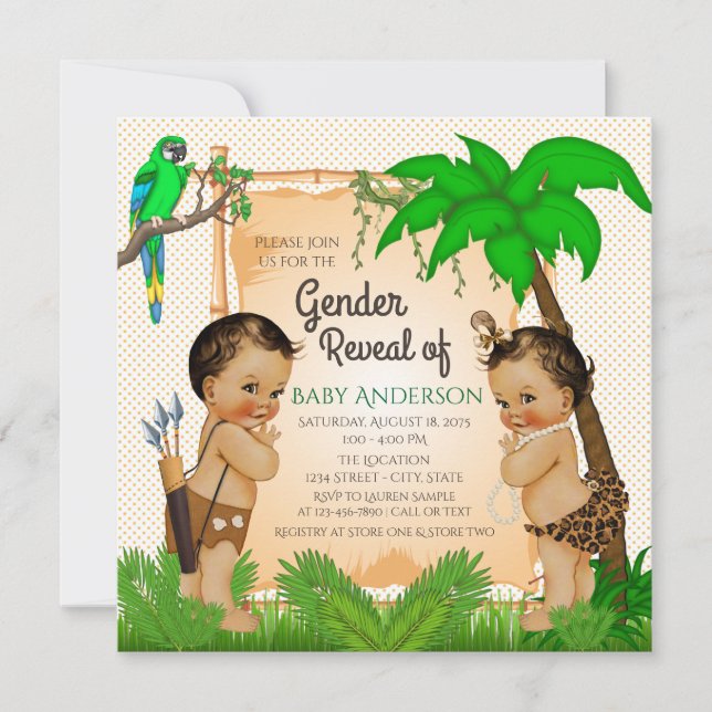 Jungle Safari Genre Révéler Invitations (Devant)