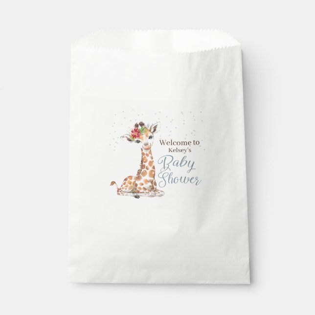 Jungle Safari Giraffe Blue Gray Baby Dusche Geschenktütchen (Vorderseite)