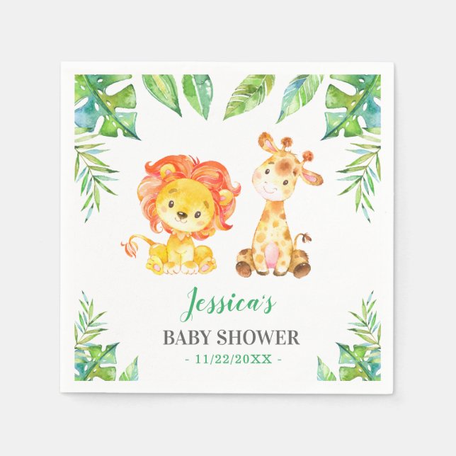Jungle Safari Green Baby Boy Shower Lion Giraffe Serviette (Vorderseite)