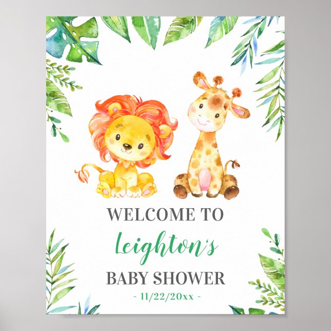 Jungle Safari Green Baby Dusche Sprinkle Willkomme Poster (Vorne)