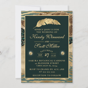 Jungle Safari Green Beige Glitzer Agate Wedding Einladung