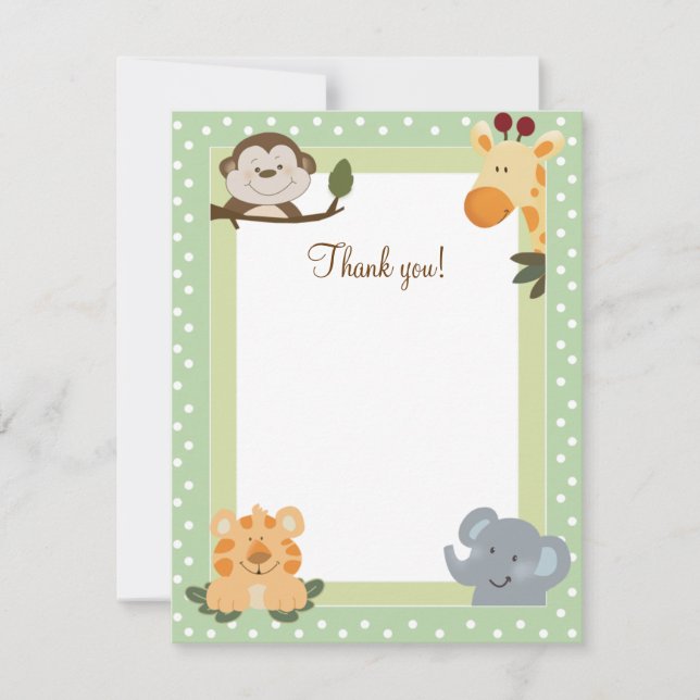 Jungle Safari Green Flat Merci cartes (Devant)