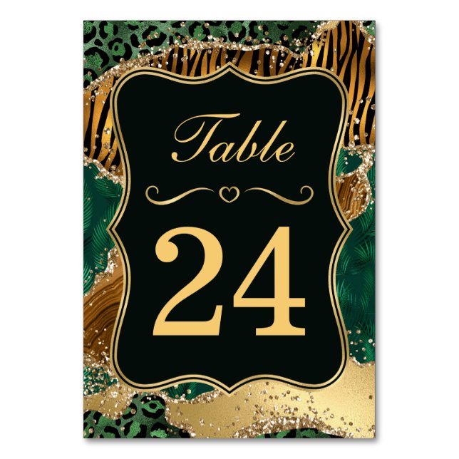 Jungle Safari Green Glitzer Wedding Tischnummer (Vorderseite)