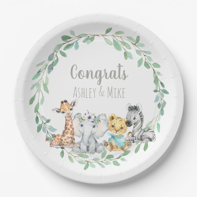 Jungle Safari Greenery Baby Animal Pappteller (Vorderseite)