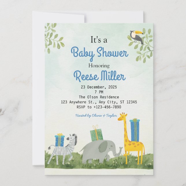 Jungle Safari Greenery Baby Shower Party Einladung (Vorderseite)