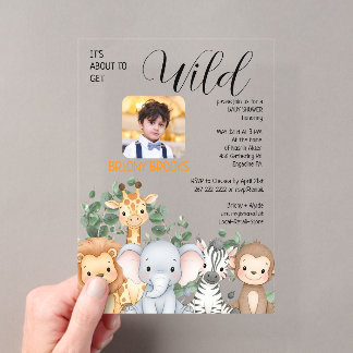 Jungle Safari "It's About To Get Wild" Baby Shower Acryleinladungen