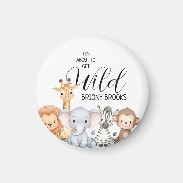 Jungle Safari "It's About To Get Wild" Baby Shower Magnet (Vorne)