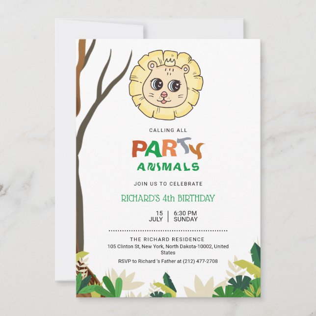 Jungle Safari Lion Themenabend Kindergeburtstag Einladung (Vorderseite)