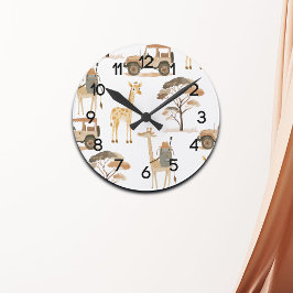 Jungle Safari mit Giraffen-Kinderzimmer-Muster Runde Wanduhr