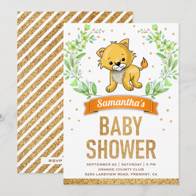 Jungle Safari Niedlich Lion Baby Dusche Einladung (Vorne/Hinten)