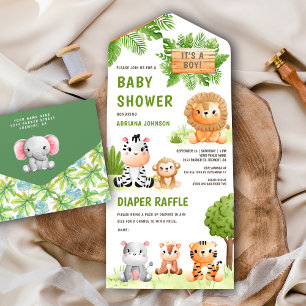 Jungle Safari Niedlich Wild Animals Boy Baby Dusch All In One Einladung