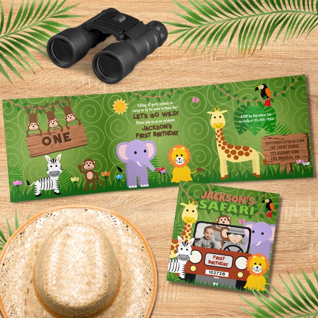 Jungle Safari Niedlicher Tiere Wild Ein Kindergebu Dreifach Gefaltete Karte (Von Creator hochgeladen)