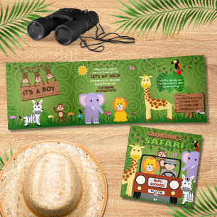 Jungle Safari Niedlicher Tiere Wild One Baby Dusch Dreifach Gefaltete Einladung