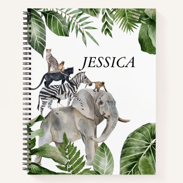 Jungle Safari Personalisierter Name Notizbuch (Vorderseite)
