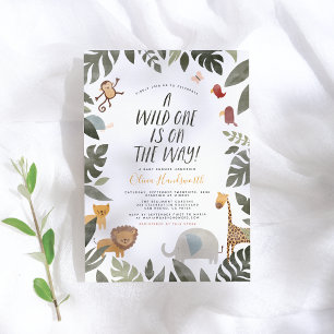 Jungle Safari Storybook Wild One Baby Boy Dusche Einladung