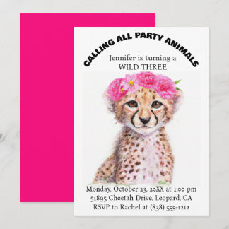 Jungle Safari Tiere Baby Cheetah Geburtstag Einladung