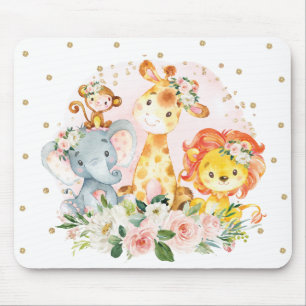 Jungle-Safari-Tiere Blush-Gold-Blume Mousepad