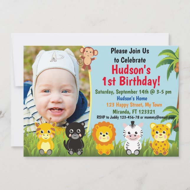 Jungle Safari Tiere Einladung zum Geburtstag (Vorderseite)