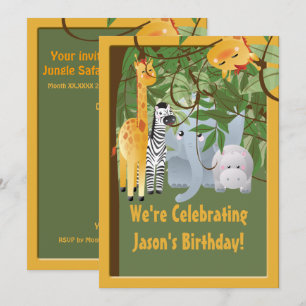 Jungle Safari Tiere Geburtstagsparty Custom Einladung