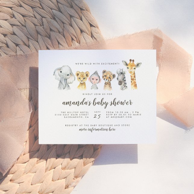 Jungle Safari Tiere Gender Neutral Baby Dusche Einladungspostkarte (Von Creator hochgeladen)