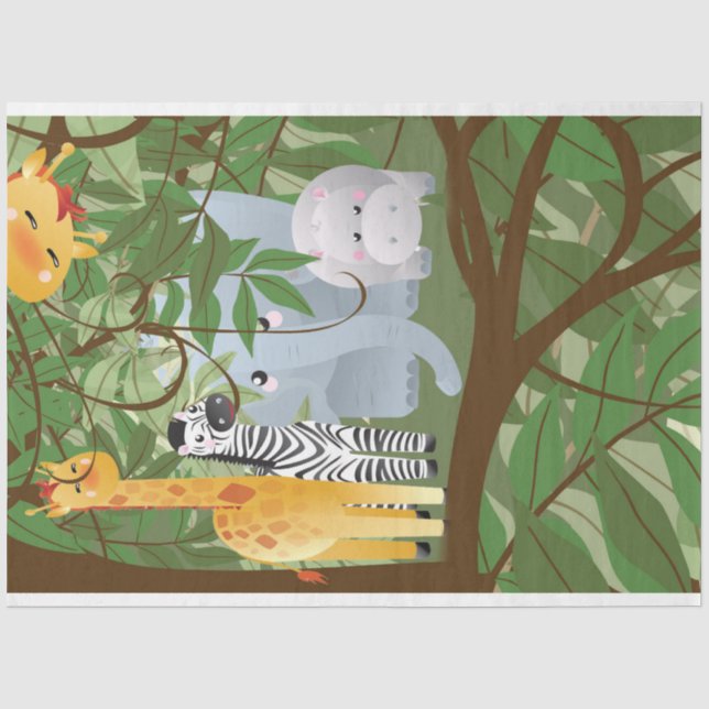 Jungle Safari Tiere Kinder Dekoupage 2 Seidenpapier (Vorderseite)