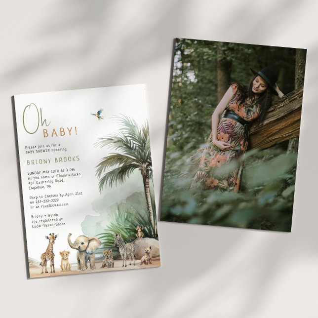 Jungle Safari Tiere Oh Baby! Baby Shower Foto Einladung (Von Creator hochgeladen)