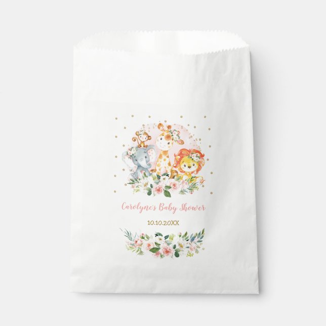 Jungle-Safari-Tiere/Rosa-Rosa-Flora Geschenktütchen (Vorderseite)