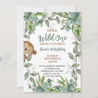 Jungle Safari Tiere Wild 1 1. Geburtstag Junge Einladung