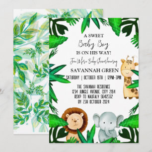 Jungle Safari Tropical Animal Wild Boy Baby Dusche Einladung