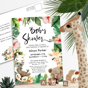 Jungle Safari Tropical Floral Greenery Baby Dusche Einladungspostkarte