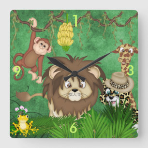 Jungle Safari Wall Clock Kinderzimmer Quadratische Wanduhr