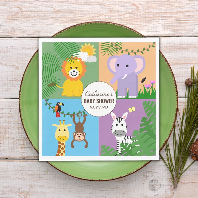 Jungle Safari Wild Animal Baby Dusche farbenfroh Serviette (Von Creator hochgeladen)