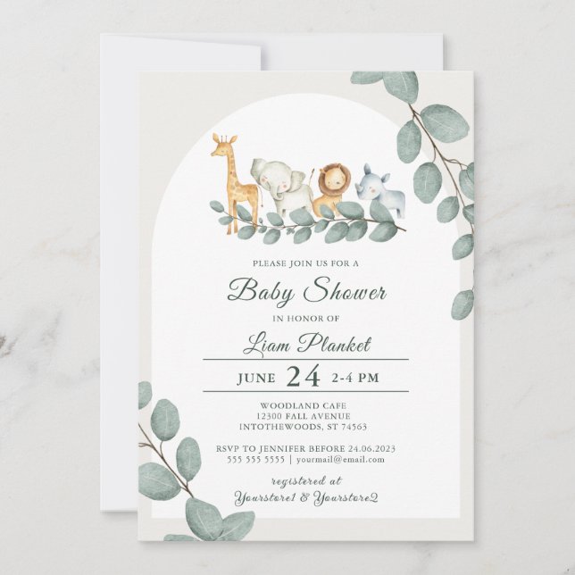 Jungle Safari Wild Baby Dusche Einladung (Vorderseite)