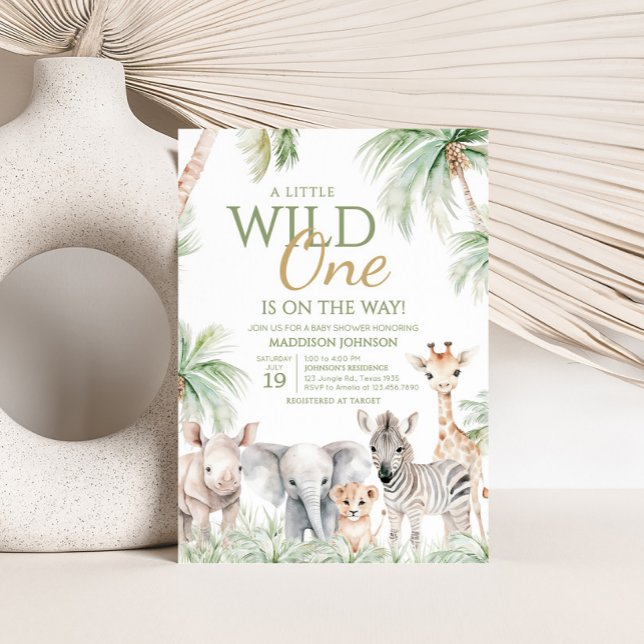 Jungle Safari Wild One Animals Baby Dusche Einladung (Jungle Safari Animals Wild One Baby Shower Invitation)