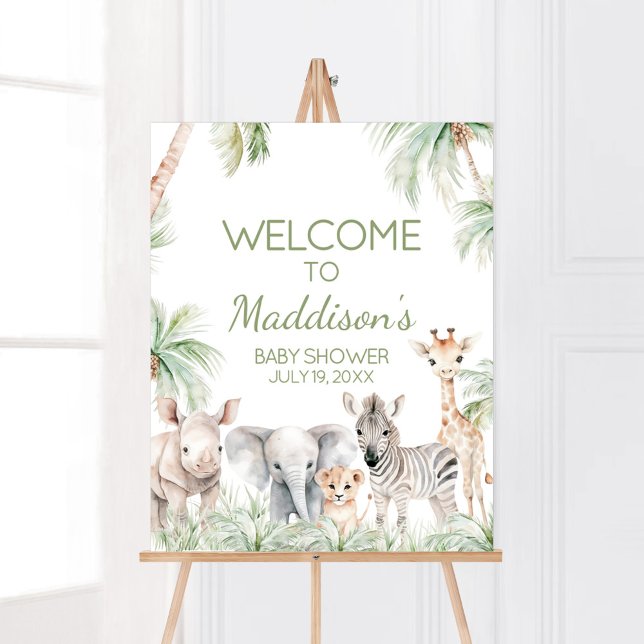 Jungle Safari Wild One Animals Baby Dusche Willkom Poster (Jungle Safari Animals Wild One Baby Shower Welcome Sign)