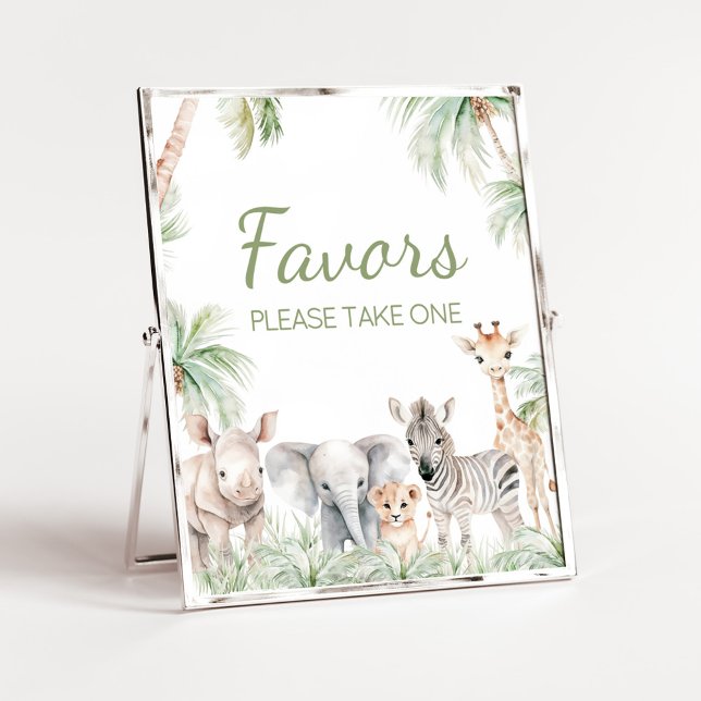 Jungle Safari Wild One Animals Baby Shower Favorit Poster (Jungle Safari Animals Wild One Baby Shower Favors Sign)