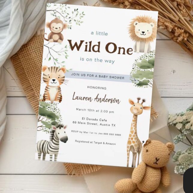 Jungle Safari Wild one Boy Baby Shower Einladung (Von Creator hochgeladen)
