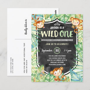 Jungle Safari Wild One Geburtstagsparty Postkarte