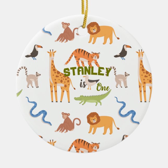 Jungle Safari Wilde Tiere personalisiert Geburtsta Keramik Ornament (Vorne)