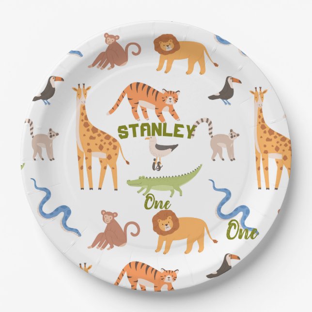 Jungle Safari Wilde Tiere personalisiert Geburtsta Pappteller (Vorderseite)