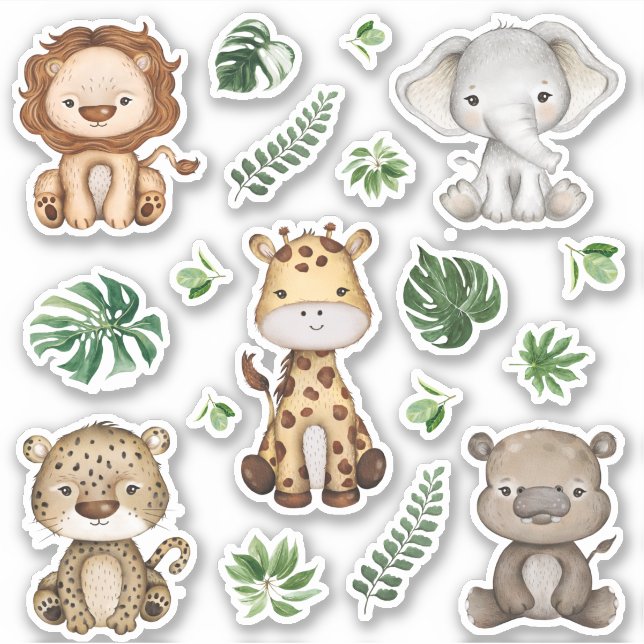 Jungle Safari Wilde Tiere Tropische Blätter Aufkleber (Vorderseite)