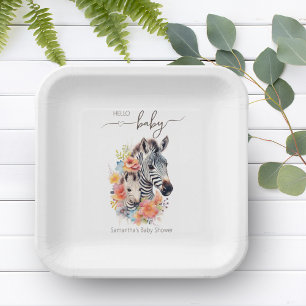 Jungle Safari Zebra Floral Baby Dusche Pappteller