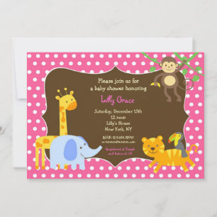 Jungle Safari Zoo bébé douche Invitations fille