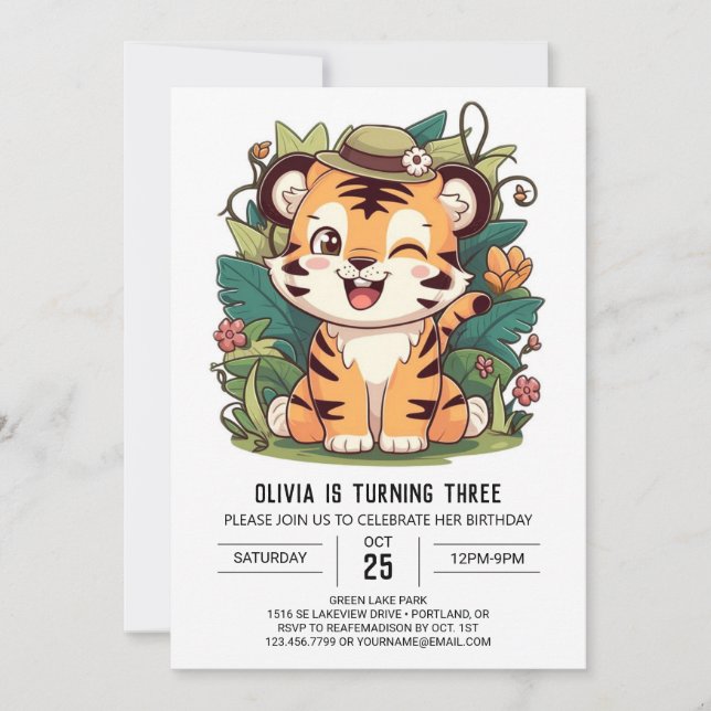 Jungle Simple Tiger Digital Geburtstag Einladung (Vorderseite)