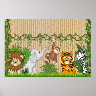 Jungle Singe Tigre Mur murale Poster bébé Nursery
