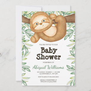 Jungle Sloth Greenery Watercolor Babydusche Einladung