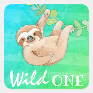 Jungle Sloth Wild Ein Party Quadratischer Aufkleber