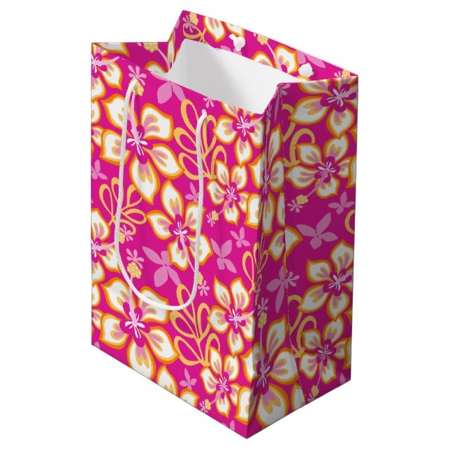 Jungle Surf (Rosa Combo) Geschenktasche Mittlere Geschenktüte (Vorderseite Schrägansicht)